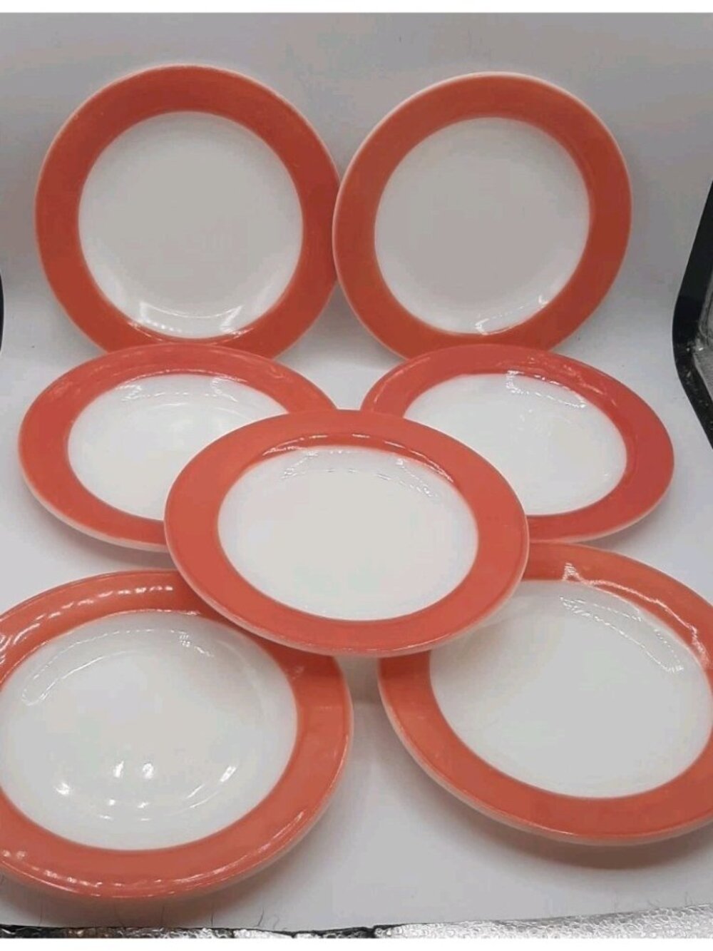 7 Vintage Pyrex Flamingo Pink Band Bread Butter Plate 6 3/4" Salad Dessert Plate
